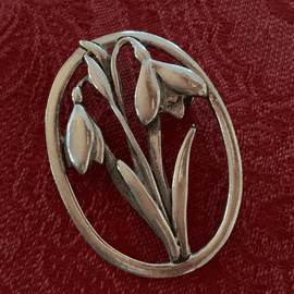 Snowdrop Brooch Vintage 1980 signed MAS-J Snowdrops Pin in Silver-tone