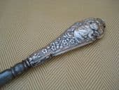 SO Romantic! Edwardian Silver Handled Buttonhook with Cherub Holding a Flaming Torch
