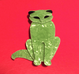 Soft Green Cat Brooch by Lea Stein of Paris - Quarrelsome Cat (SOLD)