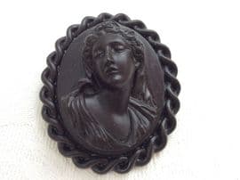 SOLD 1870s Victorian Cameo - made of Vulcanite early plastic made to imitate Whitby Jet