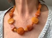 SOLD 1930s - 1940s  Art Deco Bead Necklace - Marmalade Orange and Lemon Bakelite