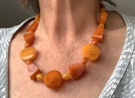SOLD 1930s - 1940s  Art Deco Bead Necklace - Marmalade Orange and Lemon Bakelite