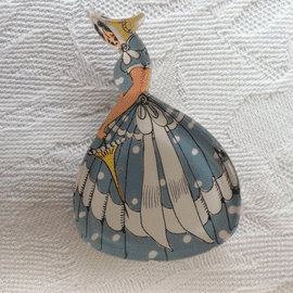 SOLD  1940's  Lucite Brooch - Crinoline Lady in Reverse Painted Style