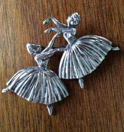 SOLD  1940's Silver Ballerinas Brooch - Pair of Ballet Dancers  Pin - F. Massingham Iconic Design