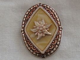 SOLD 1950's Oval Scarf Ring in  Pink Coloured Aluminium with Eidelweiss