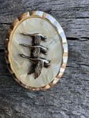 Sold  - 1950s Aluminium Scarf Clip - Pinkish Tone - Trio of Flying Ducks