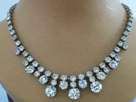 1950s Diamante necklace with three large square stones like 'Princess Cut' diamonds. Bridal necklace or party wear vintage costume jewellery