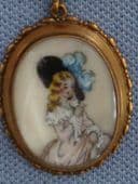 SOLD 1950s Pendant Necklace - Handpainted Lady in Picture Hat by TLM (sold)