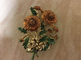 SOLD 1960's  Chrysanthemum Brooch in Golden Bronze signed Exquisite
