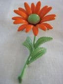 SOLD 1960s Daisy Pin - Orange and Green Cold Enamel Vintage Brooch