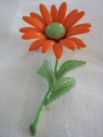 SOLD 1960s Daisy Pin - Orange and Green Cold Enamel Vintage Brooch