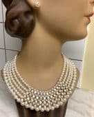 SOLD 1980s Signed Napier Pearl Collar Bridal Necklace - Pearl & Swarovski Crystal Statement Necklace