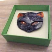 SOLD A Cat Face Pin - Signed Lea Stein of Paris Brooch