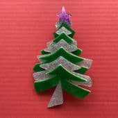 SOLD A Christmas Tree Brooch - Large Lea Stein Xmas Pin -Green and Silver