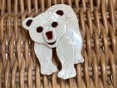 SOLD   A Cream Polar Bear Brooch By Lea Stein of Paris - Polar Bear Pin with Chocolate eyes