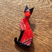 SOLD A Cubist Red Cat Brooch  - Art Deco Style Cat Pin by Lea Stein Paris