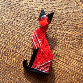 SOLD A Cubist Red Cat Brooch  - Art Deco Style Cat Pin by Lea Stein Paris