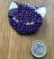 SOLD A   Dark Purple Silver Spot Cat Face Pin - Signed Lea Stein of Paris Brooch