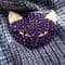 SOLD A   Dark Purple Silver Spot Cat Face Pin - Signed Lea Stein of Paris Brooch