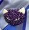 SOLD A   Dark Purple Silver Spot Cat Face Pin - Signed Lea Stein of Paris Brooch