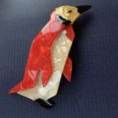 SOLD A Fantasy LEA STEIN King Penguin Brooch - Yellow face and Red Wings and Tail!