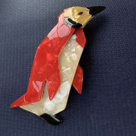 SOLD A Fantasy LEA STEIN King Penguin Brooch - Yellow face and Red Wings and Tail!