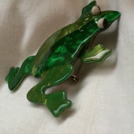SOLD A Frog Brooch - Bright Green and Gold - Lea Stein of Paris Brooch