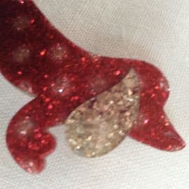 SOLD  A Glitter Red and Gold Dachshund Brooch signed Lea Stein Paris