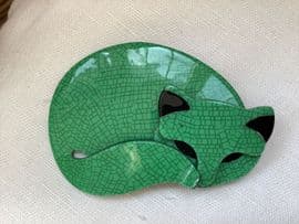SOLD A Glorious Gomina the Green Sleepy Cat Brooch - Lea Stein Cat Pin