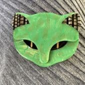 SOLD A Green Cat Face Pin - Signed Lea Stein of Paris Brooch - The Green Cat