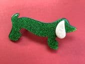 SOLD A Green Glitter Dachshund Brooch signed Lea Stein Paris