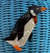SOLD A King Penguin Brooch by Lea Stein Bird with Brown Beak and Bib and Orange Flipper