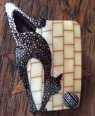 SOLD A Lea Stein Art Deco Style Cat and Ball Brooch by Lea Stein of Paris