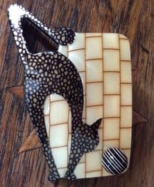 SOLD   A Lea Stein Art Deco Style Cat and Ball Brooch by Lea Stein of Paris