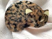 SOLD A Lea Stein Cat Brooch- Collectable Cat Pin Copper and Black Lurex