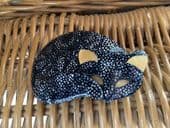 SOLD  A Lea Stein Cat Pin  Collectable Cat Brooch In  Black, Silver and Golden Apricot