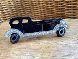 Sold A Lea Stein Classic Car Brooch in Glitter Silver and Black Vintage Vehicle Pin