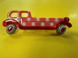 Sold A Lea Stein Classic Car Brooch in pink and white and Red -Vintage Vehicle Pin