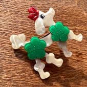 SOLD A Lea Stein Cream Poodle with Green Pom Pom Hairdo and Red Bow