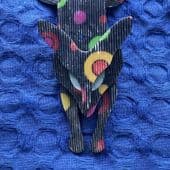 Sold A Lea Stein Fox Brooch - Black with Mod Effect Target Print- Fox Pin