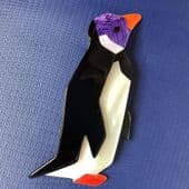 SOLD A LEA STEIN King Penguin Brooch - Purple face and Red Feet