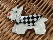 SOLD A Lea Stein Terrier Dog Brooch - White Dog, Black and White Jacket