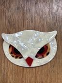Sold A Lea Stein Wise Owl Face Pin - Designer  Signed Owl Brooch - Snowy Owl