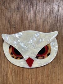 Sold A Lea Stein Wise Owl Face Pin - Designer  Signed Owl Brooch - Snowy Owl