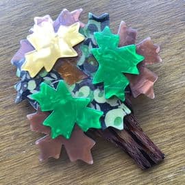 SOLD A Maple Tree Brooch - Large Lea Stein Tree Pin -Green ,Brown and Golden Yellow