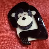 SOLD A Monkey Brooch By Lea Stein of Paris - Black and Cream Chimp  or Primate Pin