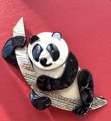 SOLD A Panda on Bamboo branch Pin - Panda Bear Brooch By Lea Stein of Paris
