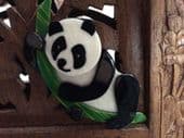 SOLD A Panda on Green Bamboo branch Pin - Panda Bear Brooch By Lea Stein of Paris