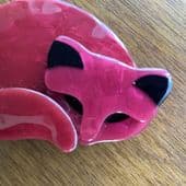 SOLD A Raspberry Pink Cat Brooch by Lea Stein of Paris - Gomina the sleeping cat pin