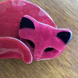 SOLD A Raspberry Pink Cat Brooch by Lea Stein of Paris - Gomina the sleeping cat pin